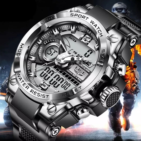 LIGE-Relógio militar digital masculino, relógio de pulso impermeável, LED, qu