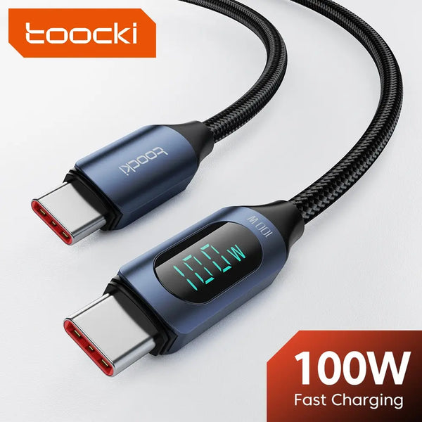 Toocki-Tipo C para USB Tipo C Cabo, 100W PD, Carregamento Rápido, Carregador, Display, Xiaomi Poco F3, Realme, Macbook, iPad