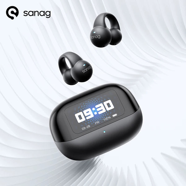 Sanag-S2 Pro Fone De Ouvido Bluetooth Sem Fio Inteligente Tela, TWS Esportes Fones De Ouvido, fone De Ouvido Com Clipe Aberto, Earclip De Som Hifi Earbuds